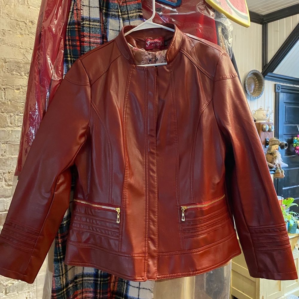 Beautiful brand new dark red PU leather jacket